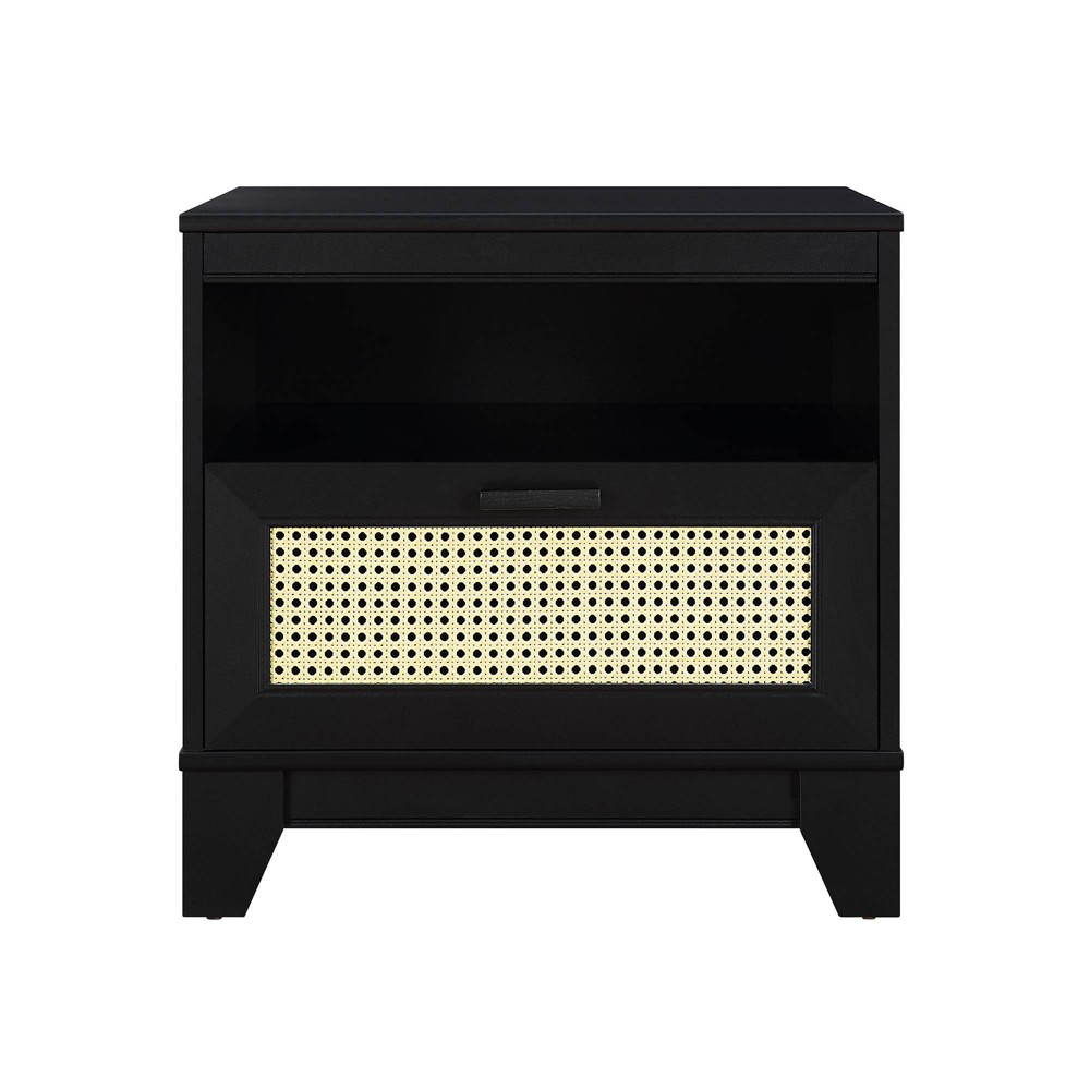 Photos - Bedroom Set Sheridan Modern Cane Nightstand with Drawer Black - Manhattan Comfort