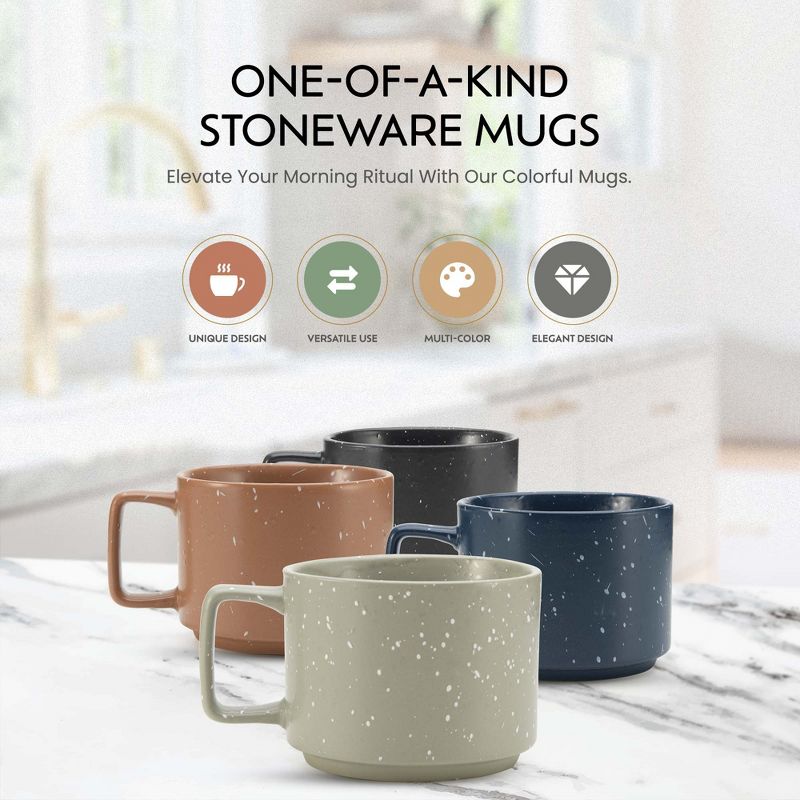 American Atelier Stackable Stoneware 16 oz. Coffee Mugs Set, Cups for Kitchen Countertop, Tabletop, Island, Set of 4, 2 of 8