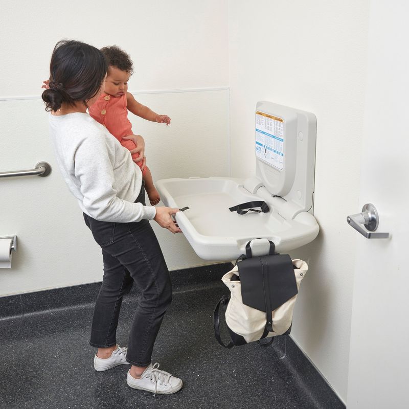 ECR4Kids Horizontal Wall-Mounted Baby Changing Station with Slim Back - White Granite, 5 of 10