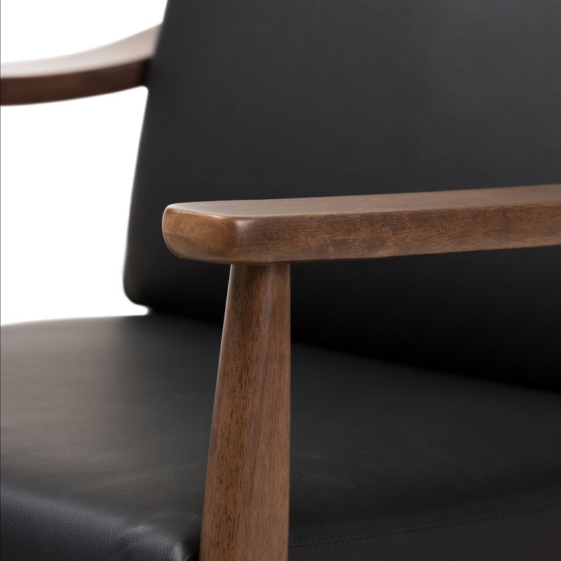 Venza Mid Century Modern Walnut Wood Faux Leather Lounge Chair Black - Baxton Studio, 6 of 14