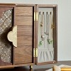 Vintage Walnut Wooden Jewelry Box with Embossed Glass Doors, Brass Lock, Gift Organizer for Women - 3 of 4