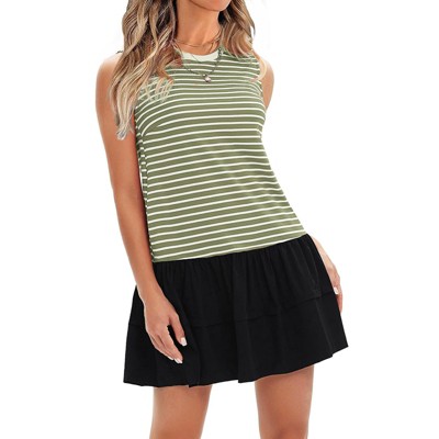 EXLURA Women's Summer Sleeveless Sundress 2025 Casual Striped Patchwork Mini Tank Dress with Pockets