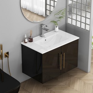 KWPZQEB Wall-Mounted Bathroom Vanity with Sink, Modern Floating Vanity with 2 Doors & Long Handle, Wall Mount Storage Cabinet for Bathroom - 1 of 4