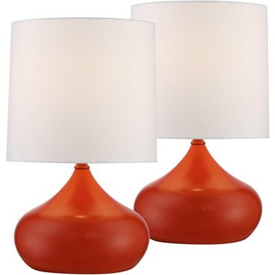 360 Lighting Mid Century Modern Accent Table Lamps 14 3/4" High Set of 2 Orange Steel Droplet White Drum Shade for Bedroom Bedside