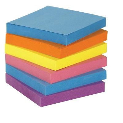 School Smart Removable Self-Stick Notes, 3 x 3 Inches, Assorted Bright Colors, 100 Sheets per Pad, pk of 12