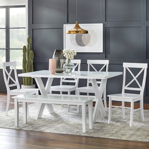 6pc Sumner Dining Set With Bench White, Bench Dining Table Set White