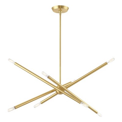 Soho Satin Brass 8-Light Linear Chandelier with Crystal Accents