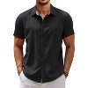 COOFANDY Mens Linen Shirt Short Sleeve Button Down Shirts Casual Plaid Collar Summer Beach Shirts - 3 of 4