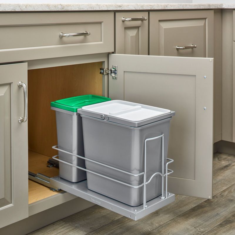 Rev-A-Shelf Undermount Pull Out 15 Qt Trash Can & 8 Qt Recycle Bin w/ Soft-Close Slides, Reduced Depth & Reduced Height, 5SBWC-815S-1, 2 of 7