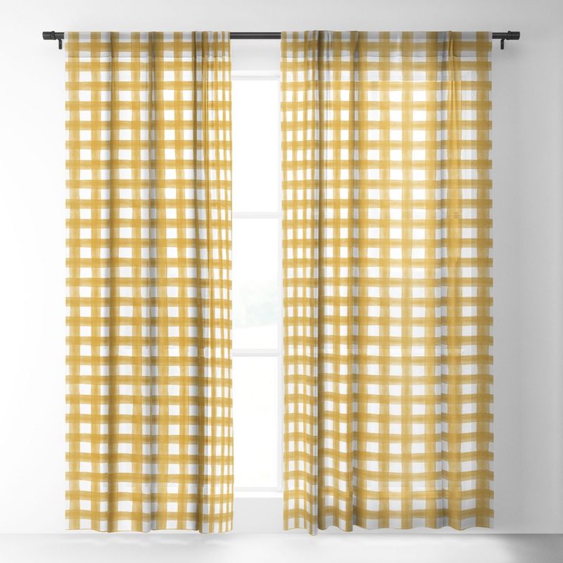 Little Arrow Design Co watercolor plaid gold Single Panel Sheer Window Curtain - Deny Designs, 2 of 7