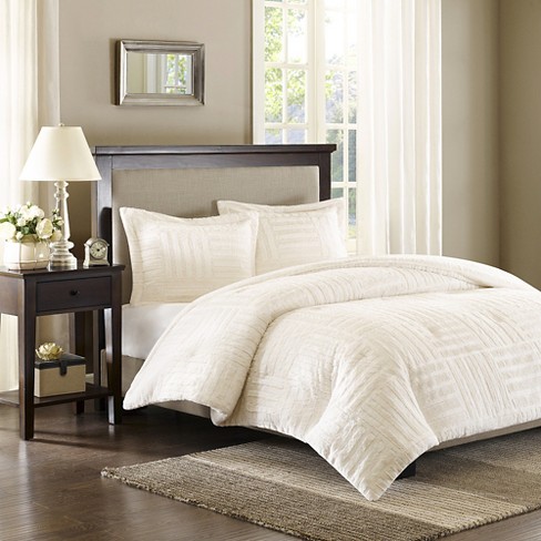 Ivory Polar Brushed Faux Fur Comforter Mini Set King California