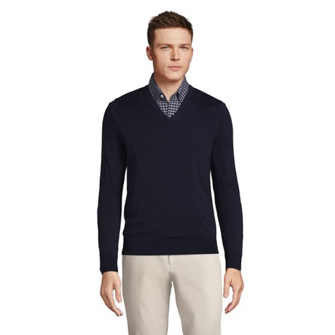 Lands' End Men's Classic Fit Fine Gauge Supima Cotton V-neck Sweater ...