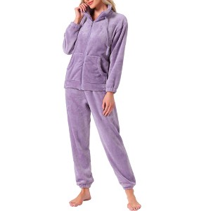 INSPIRE CHIC Women's Pajama Set Fleece Long Sleeve Fluffy Loose Plush Pants with Pockets Warm Winter Sleepwear - 1 of 4