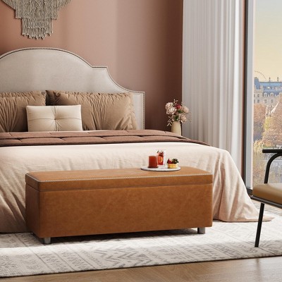 Storage Ottoman Bench, Mid-Century Modern Storage Bench for Bedroom