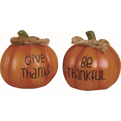 Transpac Resin Mini Pumpkin Set of 2 Decorative Figurines Fall Harvest Orange Tabletop Decor for Autumn Celebrations