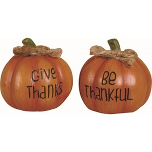 Transpac Resin Mini Pumpkin Set of 2 Decorative Figurines Fall Harvest Orange Tabletop Decor for Autumn Celebrations - 1 of 1