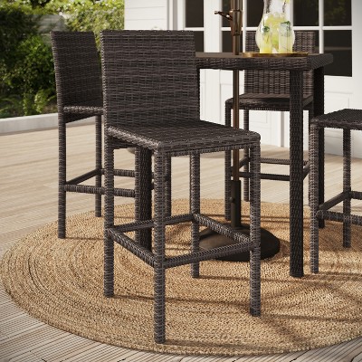Brown Rattan Wicker Indoor-Outdoor Bar Stools, Set of 2