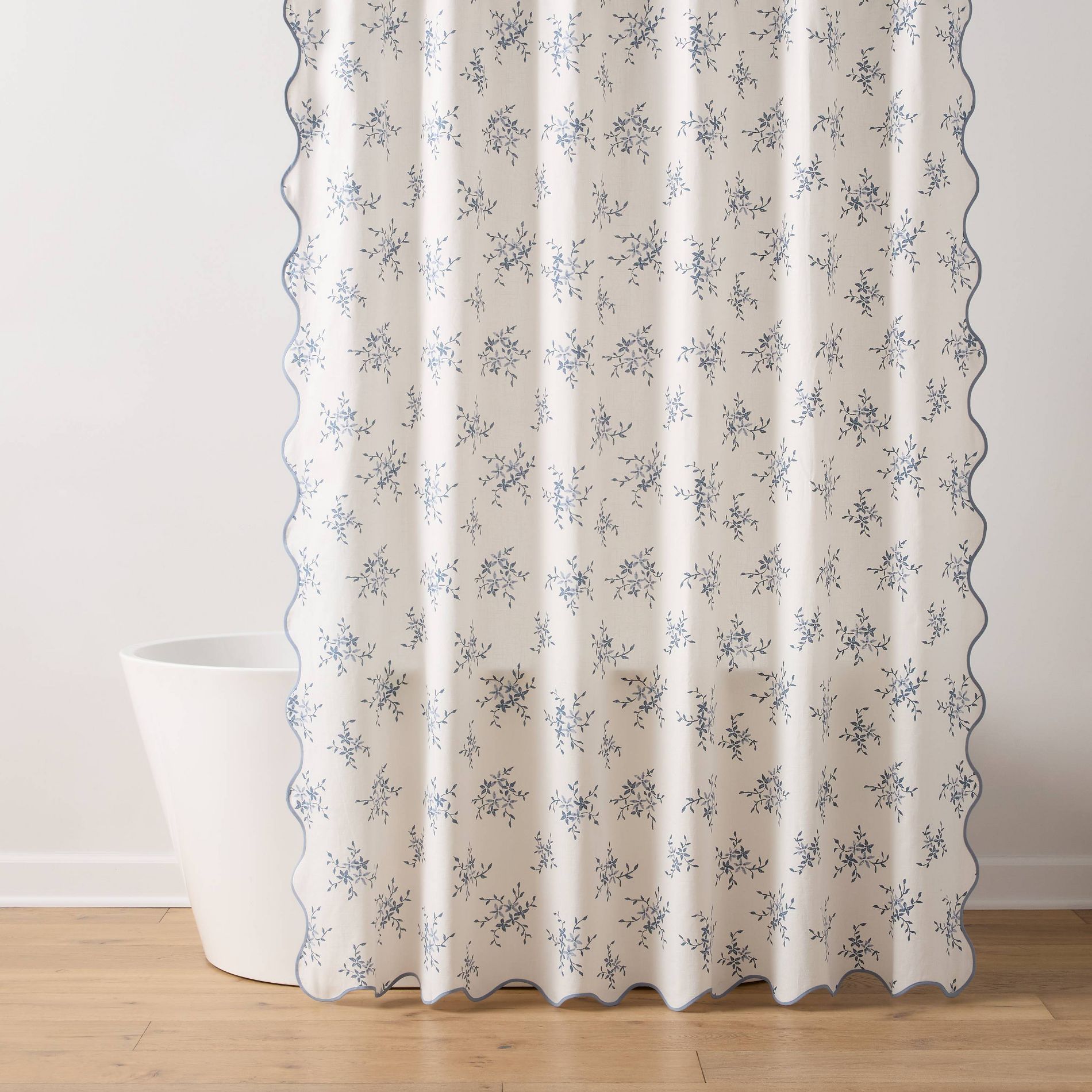Botanical Floral Scallop Dorm Shower Curtain Blue - Threshold™