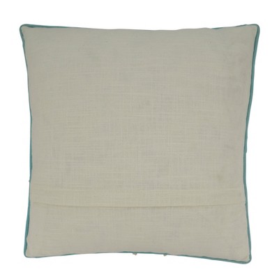 Aqua Embroidered Fish Square Throw Pillow with Down Filling