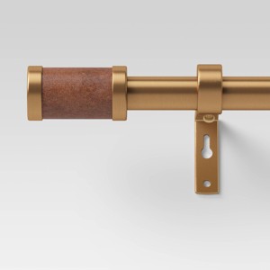 Faux Leather Cylinder Plated Curtain Rod Brass - Threshold™ - 1 of 4