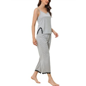 cheibear Women's Soft Cami Top and Capri Lace Trim Sleeveless Summer Pajama Set - 1 of 4