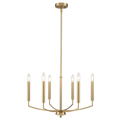 LLHZSY 24 2/5" Simple Chandelier 6-Light Fixture Adjustable Height-Brushed Gold