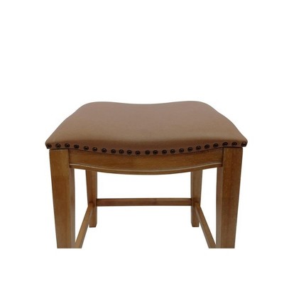 Sawyer 25" Natural Oak Saddle Counter Stool with Brown Upholstery