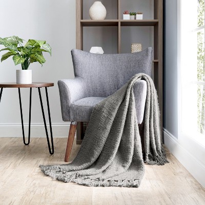 Slub-Yarn Throw Blanket With Fringe Trim 50" x 60" - Becky Cameron