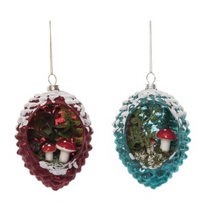 Transpac Glass Mushrooms In Acorn Ornament Set of 2 Christmas Home Decorations - 1 of 1