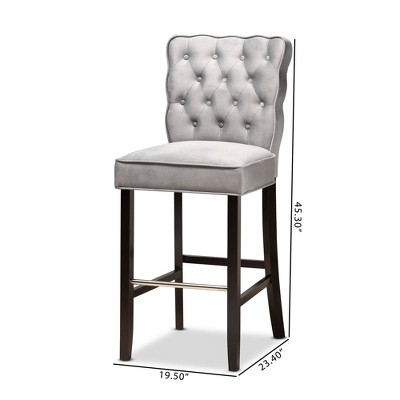Adjustable Gray Velvet and Wood Bar Stool Set