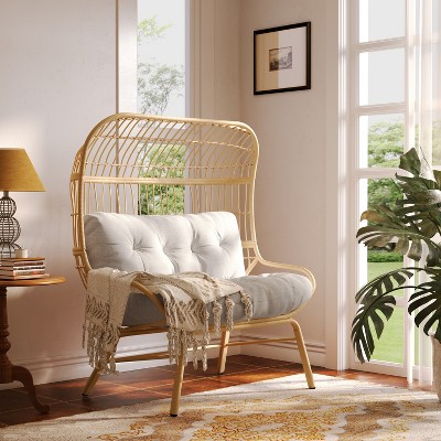 Palos Light Brown Wicker Outdoor Loveseat with Gray Cushions
