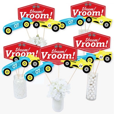 Big Dot of Happiness Let's Go Racing - Racecar - Race Car Birthday Party or Baby Shower Centerpiece Sticks - Table Toppers - Set of 15