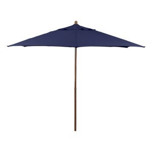 9' x 9' Round Wood Grain Steel Patio Umbrella Navy Blue - Astella: Water-Resistant, Push-Up, No Assembly Required - 1 of 4