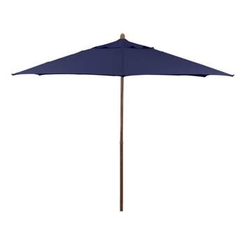 9' x 9' Round Wood Grain Steel Patio Umbrella Navy Blue - Astella