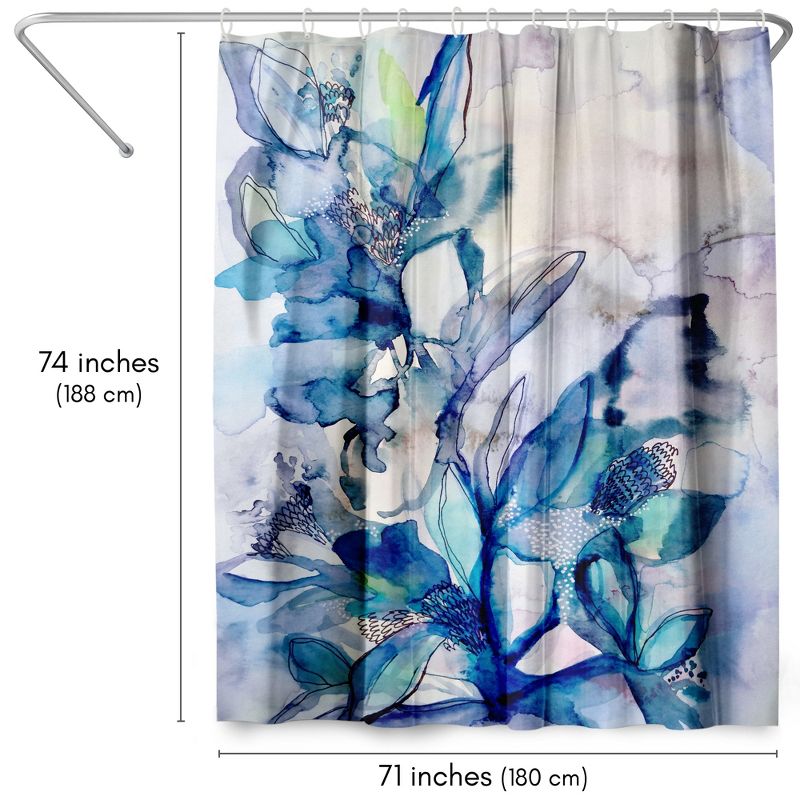 Americanflat 71" x 74" Shower Curtain, Aqua Floral by Hope Bainbridge, 3 of 7