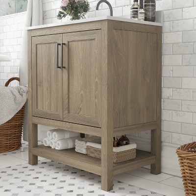 Taylor & Logan 30" Brown Wood Bathroom Vanity with Stoneware Surface