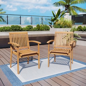 Captiva Designs Outdoor Patio Dining Acacia Wood Patio Fixed Chairs - 1 of 4