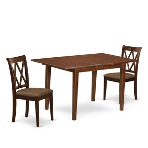 HomeStock 3-Piece Mahogany Finish Rectangular Solid Wood Top With Butterfly Leaf Dining Table Set - 1 of 4