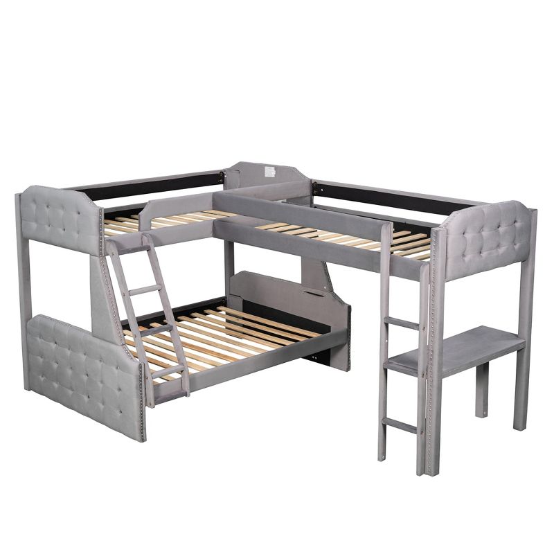 L-Shaped Twin over Full Bunk Bed and Twin Loft Bed with Desk-ModernLuxe, 3 of 8