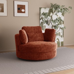 Mlmh & Kngwa 50.2"W Modern Swivel Chair, Chenille Upholstered Single Sofa Chair with Pillow - 1 of 4
