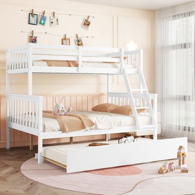 NicBex Twin over Full Bunk Bed Detachable Wooden Bed Frame with Twin Size Trundle, Ladder and Full Length Guardrail, No Box Spring Required