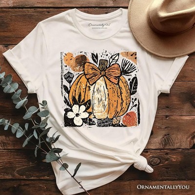 Pumpkin Fall Floral T-Shirt, Thanksgiving Coquette Bow Tee | OrnamentallyYou