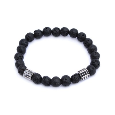 Plantlife Aromatherapy Bracelet - Silver Hematite Gem Stretch, Lava Rock & Natural Stone Jewelry for Essential Oil Diffusion