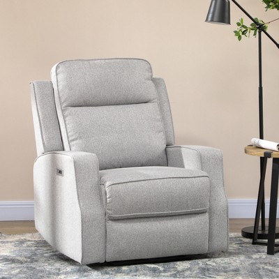 Gray Linen Electric Recliner with USB Charging Port