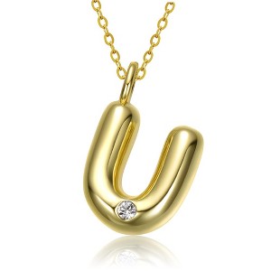 Kids' 14K gold plated necklace with white swarovski crystal initial pendant in bubble letter design - 1 of 3