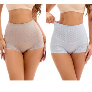 INSPIRE CHIC 2 Pcs Women's Lace Mesh Light Tummy Control Briefs High Waist Control Panties - 1 of 4