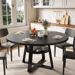 47.2" Round Dining Table for 4-6, Farmhouse Kitchen Table with Storage Shelf, Sturdy Metal Legs, Space-Saving Circle Table - 1 of 4