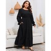 Coolmee Womens Plus Size Fall Long Sleeve Maxi Dress Crew Neck Tiered Ruffle Flowy Long Dresses with Pockets - 4 of 4