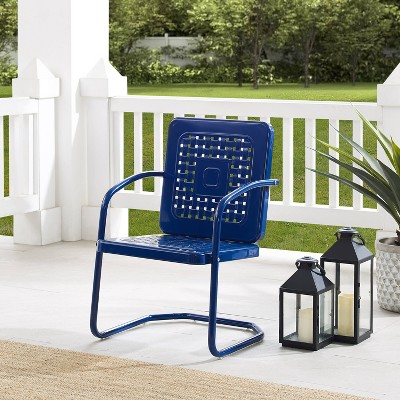 Vintage Navy Retro Metal Outdoor Chair Set with Basket Weave Design