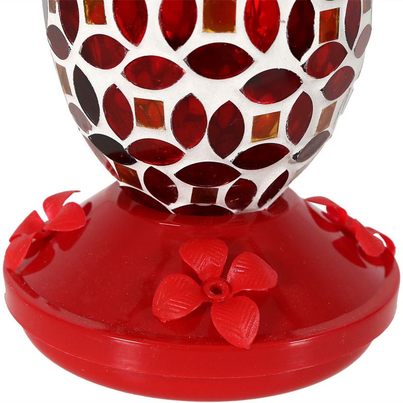 Sunnydaze Outdoor Garden Patio Oval Glass with Mosaic Flower Design Hummingbird Feeder - 18 oz - 7" - Red, 4 of 7